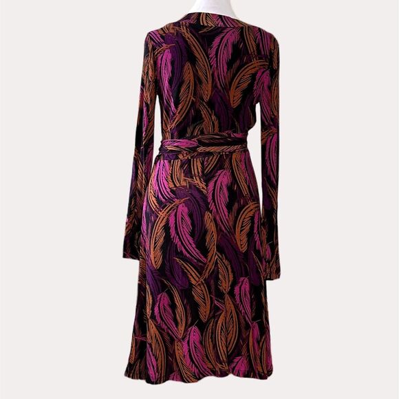 Three Dots Knit Dress Feather Print Purple Brown XS bv - Picture 6 of 9